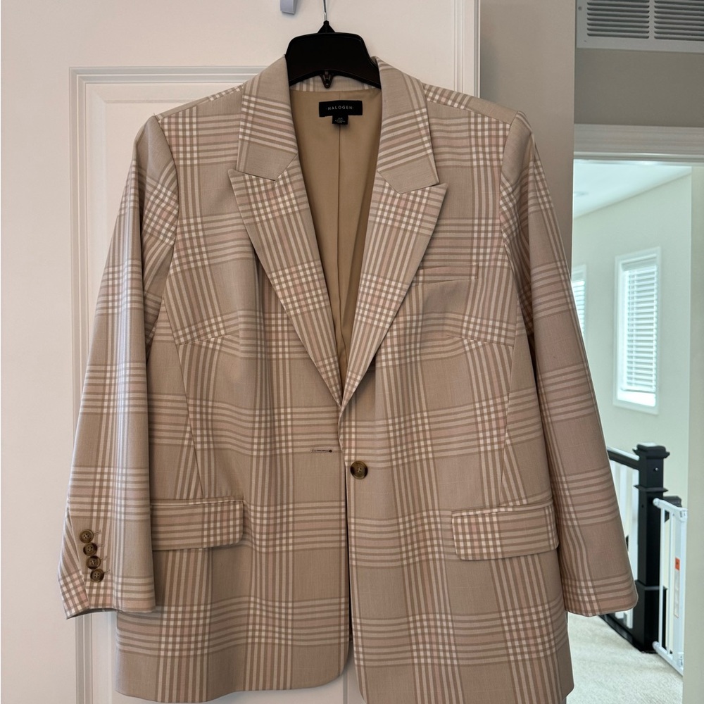 Halogen Beige Plaid Women's Blazer